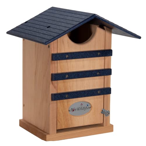 JCS Wildlife Cedar Screech Owl Nest Box with Poly Lumber Roof for attracting owls and controlling rodents.
