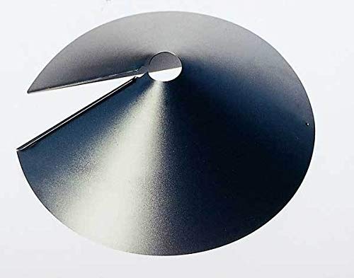 Metal bird feeder baffle featuring a dark gray circular design with a lighter gradient and a central hole for a pole showcasing a unique split design and subtle textured surface