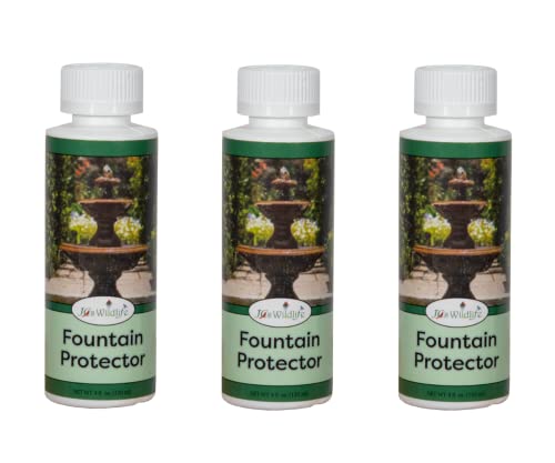 JCs Wildlife Fountain Protector bottles for cleaning outdoor decor and water features, safe for birds and pets.