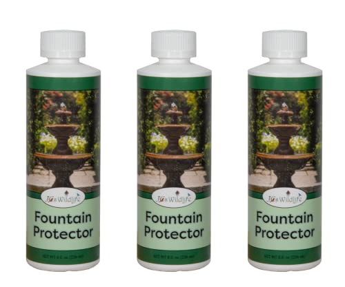 JCs Wildlife Fountain Protector bottles for clean outdoor decor and water features, safe for birds and pets.