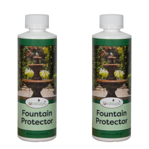 JCs Wildlife Fountain Protector bottles designed to keep outdoor decor and water features clean, safe for birds and pets.
