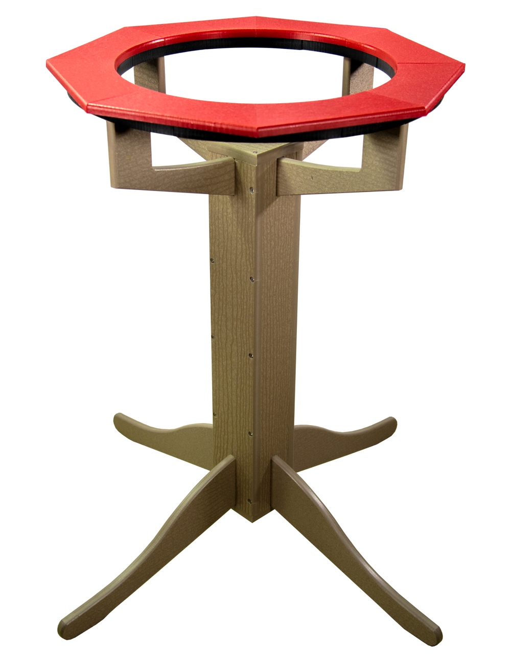 JCS Wildlife Poly Lumber Tan Pedestal Garden Bird Bath with red top, durable and weather-resistant design for birds.