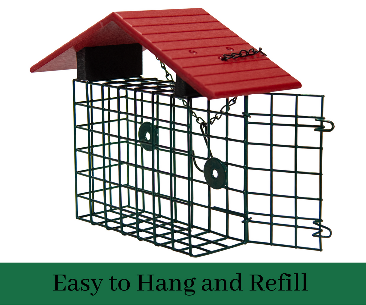 JCS Wildlife XL Suet Cage with Recycled Poly Lumber Roof, easy to hang and refill, ideal for bird feeding.