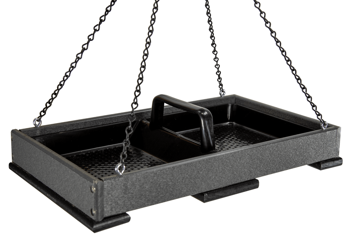 JCS Wildlife Large Poly Lumber Hanging Platform Feeder with detachable tray for easy cleaning.