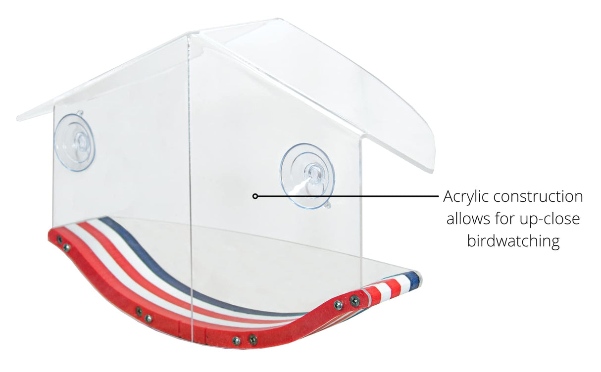 JCS Wildlife Swoop Window Bird Feeder showing clear acrylic design for close-up birdwatching.