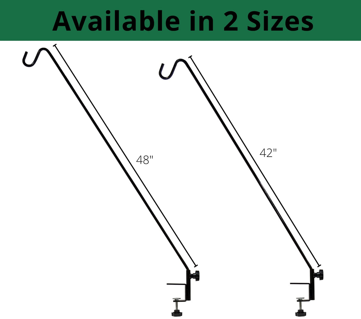 JCS Wildlife Deck Hook with Deck Clamp shown in 48-inch and 42-inch sizes for outdoor décor.