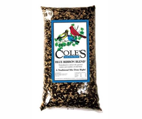 Cole's Blue Ribbon Blend Bird Seed 10 lbs package, attracting a variety of wild birds with sunflower and millet.