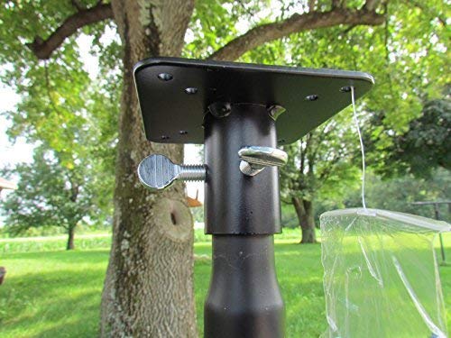 Metal mounting flange attached to a 1-inch pole, designed for secure bird feeder or house installation.