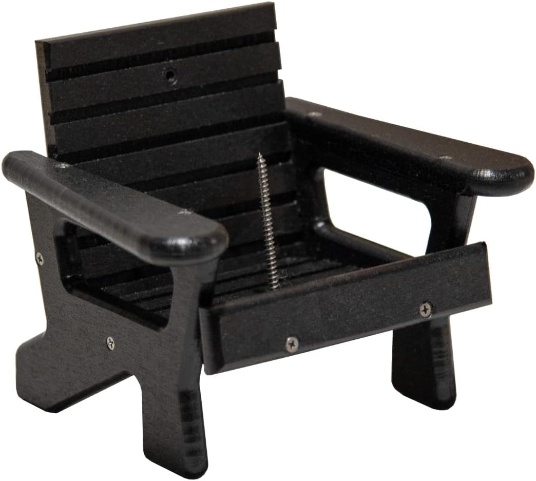 JCS Wildlife Black Squirrel Chair Feeder designed to hold 1 dried corn cob securely for squirrels.