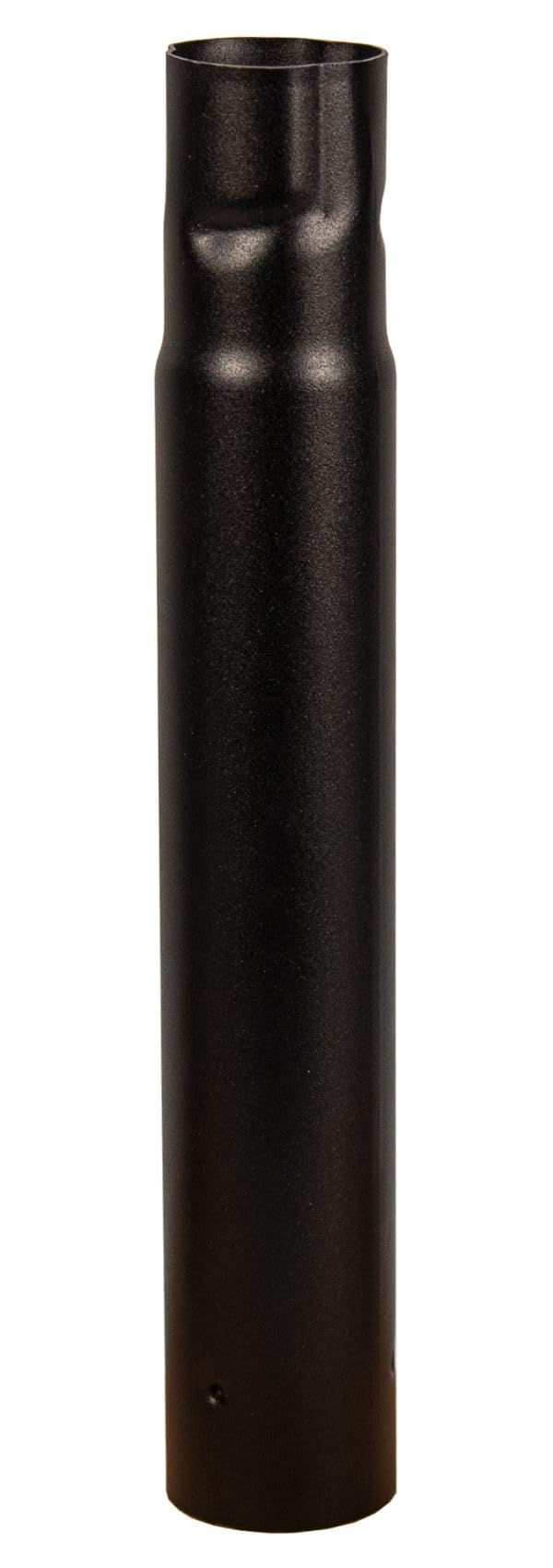Product image showing a black metal pipe with a textured surface and small holes near the bottom suitable for outdoor use