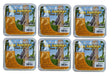 Pine Tree Farms Log Jammer Insect Suet six-pack showing a white-breasted nuthatch on a tree with suet cakes, featuring vibrant orange packaging and a detailed bird illustration against a bright green background
