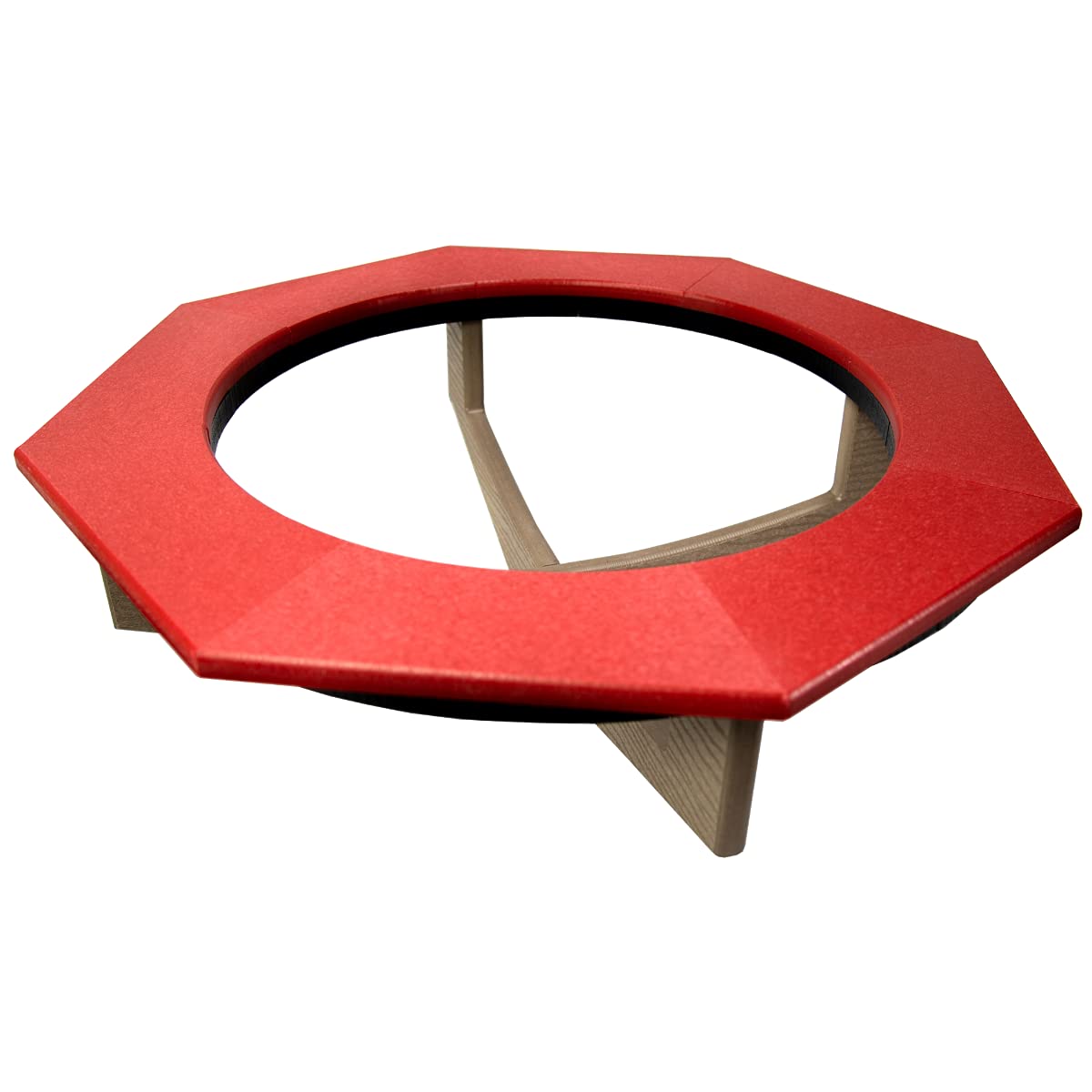 JCS Wildlife Poly Lumber Tan Pedestal Garden Bird Bath with red octagonal rim for a stylish outdoor addition.