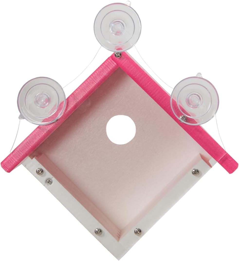 Annie's Breast Cancer Collection pink birdhouse with suction cups for window mounting.