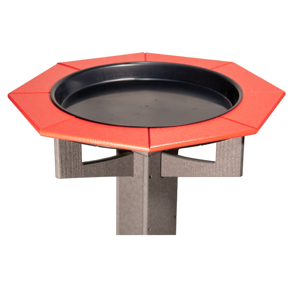 JCS Wildlife Poly Lumber Gray Pedestal Garden Bird Bath with red edges and black basin for backyard birds.