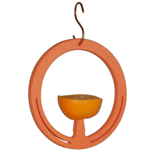 JCS Wildlife Spike Oriole Orange Fruit Feeder with a sliced orange, perfect for attracting orioles in your garden.