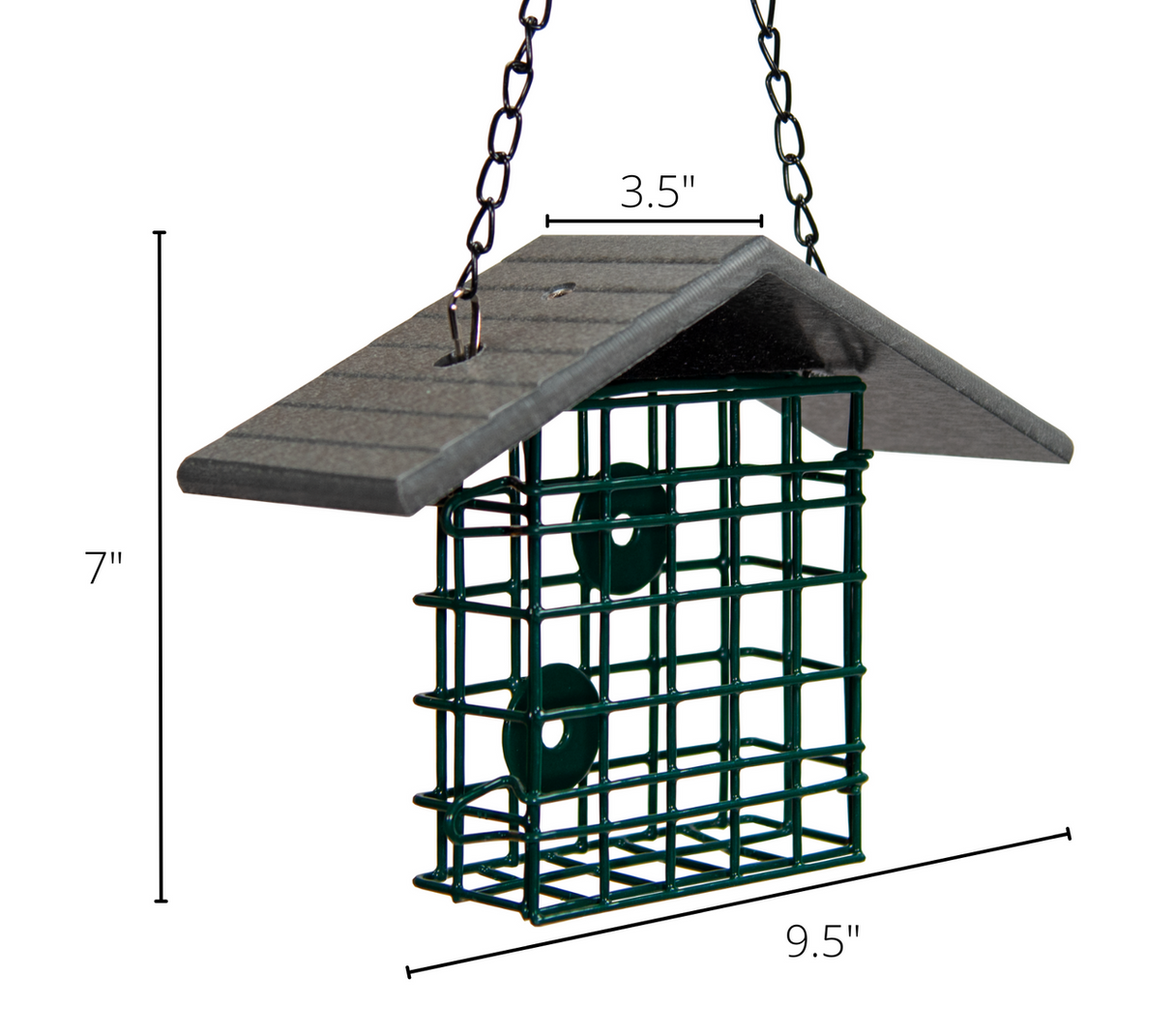 JCS Wildlife Single Suet Cage with Poly Lumber Roof, 7x9.5 inches, eco-friendly bird feeder for suet protection.