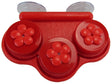 Plastic red suction cup organizer with three flower-shaped compartments and textured surface