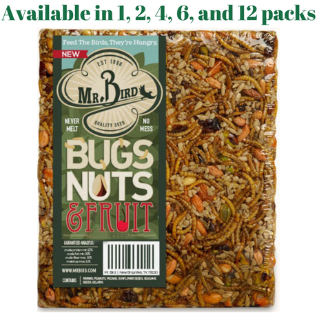 Mr. Bird Bugs, Nuts, & Fruit Large Wild Bird Seed Cake, 1 lb. 10 oz., available in 1, 2, 4, 6, 12 packs.