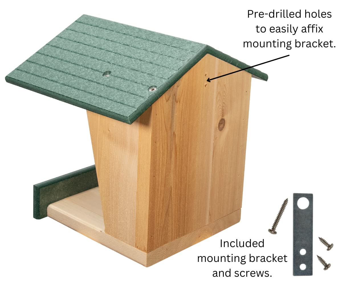 JCS Wildlife cedar robin roost with poly lumber roof and pre-drilled holes for easy installation.