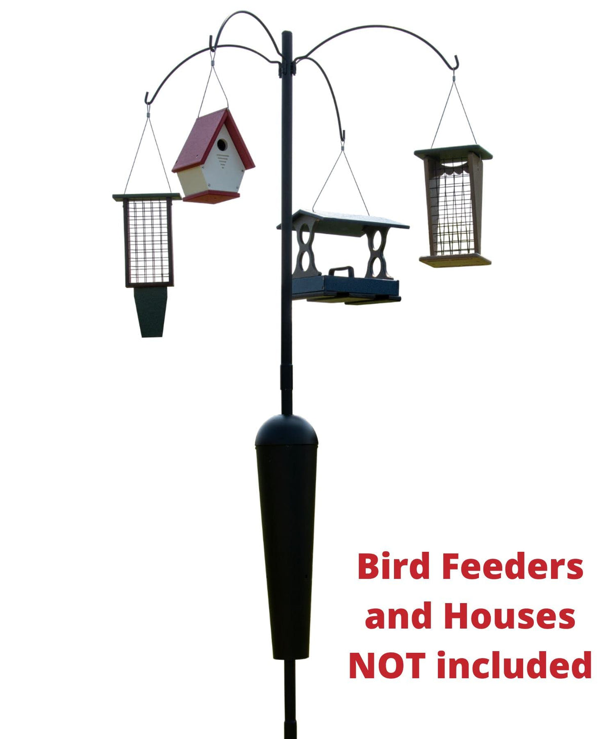 Squirrel Stopper Sequoia Squirrel Proof Pole System with 4 hanging stations for bird feeders, open box product.