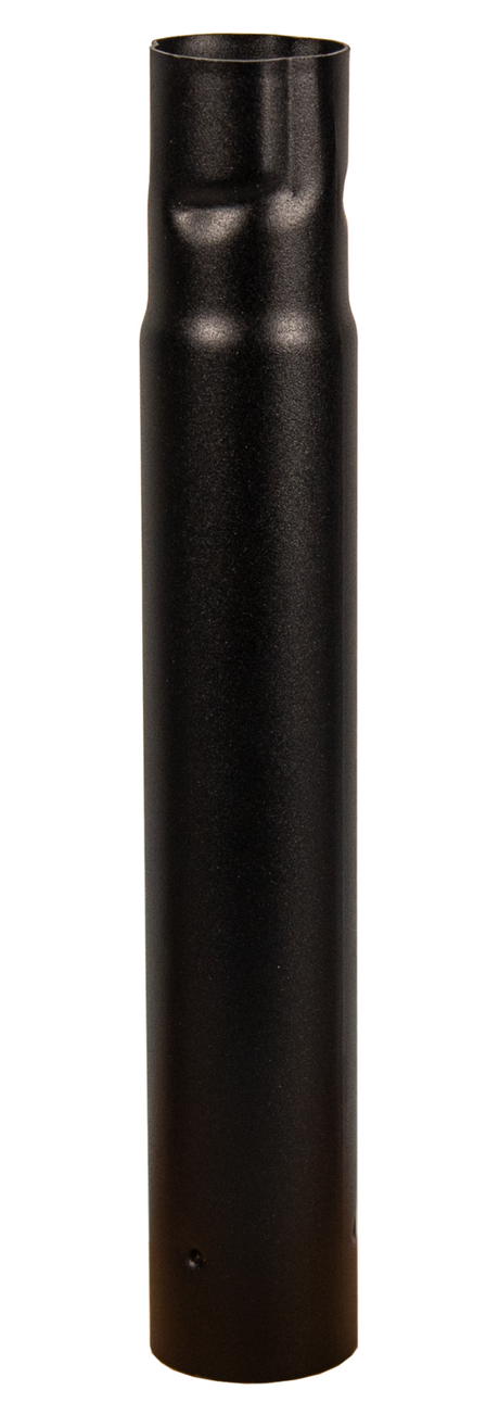 Product shot of a black metallic cylindrical object showing a slightly textured surface small holes near the bottom and a slightly flared top edge