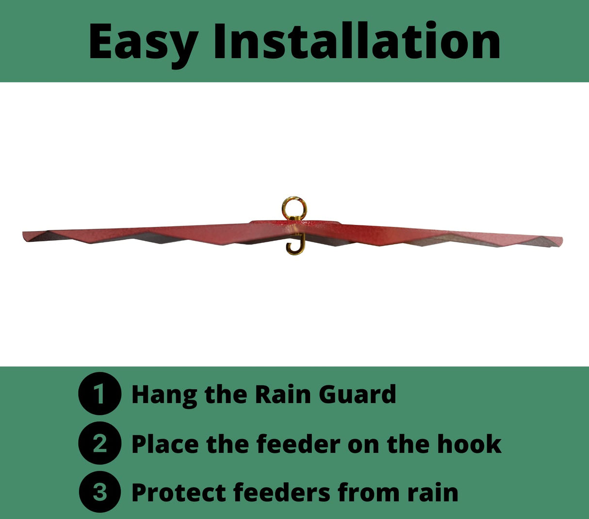 Step-by-step guide for easy installation of the JCS Wildlife 22.5" Rain Guard to protect feeders from rain.