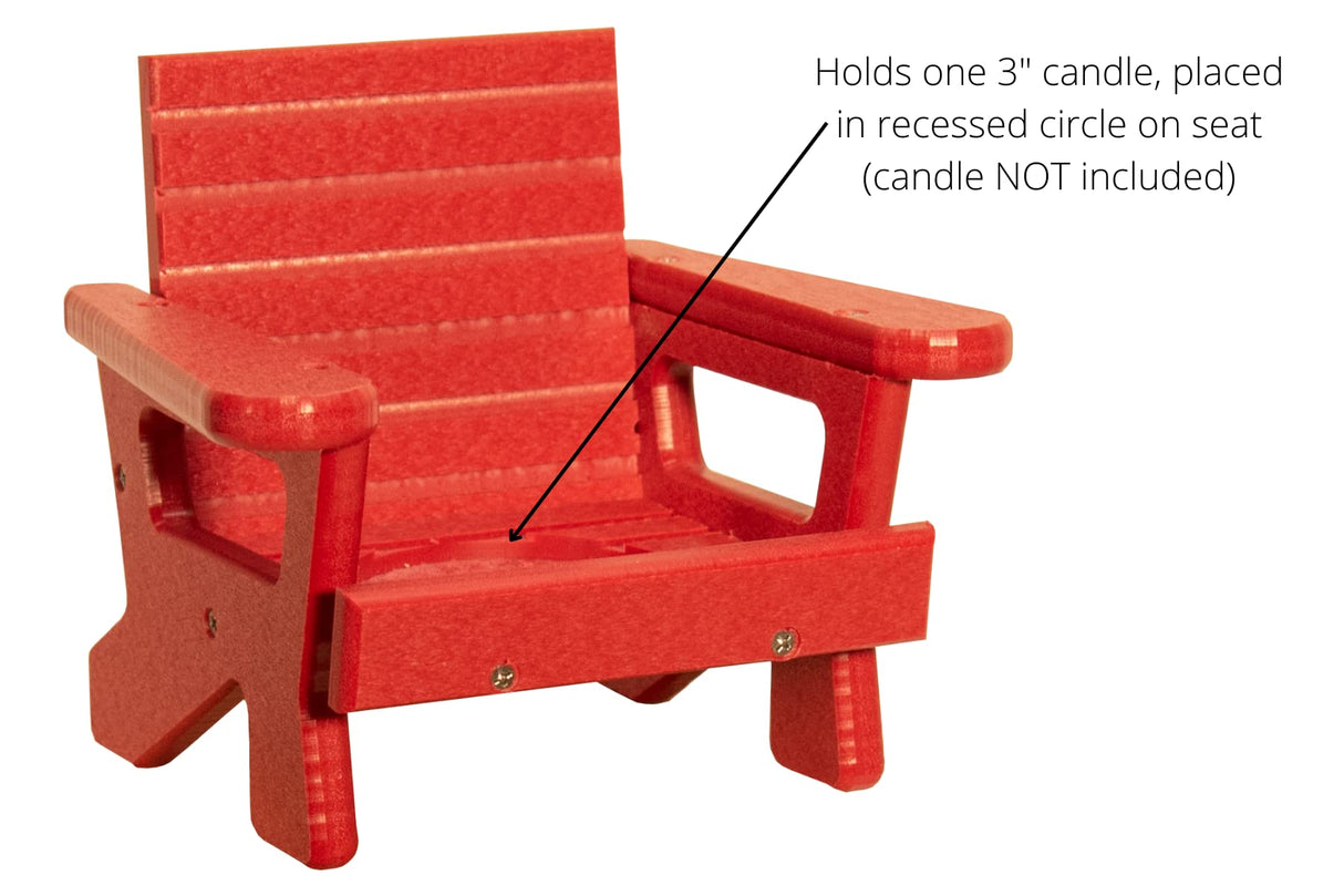 JCS Wildlife Mini White Adirondack Chair Candle Holder, designed for a 3 inch candle, perfect for outdoor or indoor use.