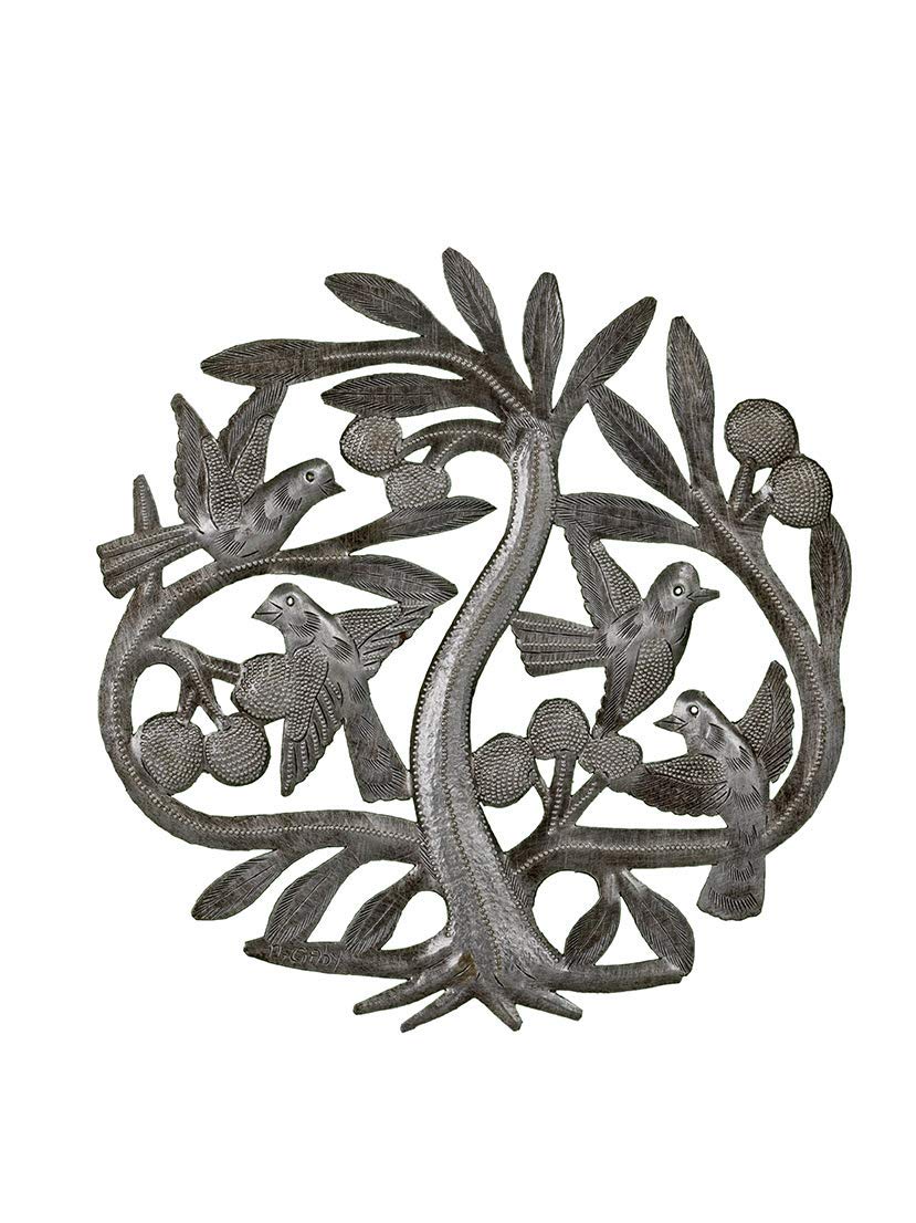 Beyond Borders Graceful Tree Collection - Set of Six Haitian wall art featuring handcrafted birds and tree design.