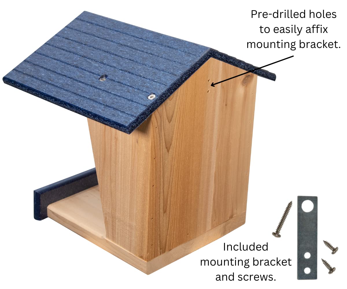 JCS Wildlife Cedar Robin Roost with poly lumber roof showing pre-drilled holes for easy installation.