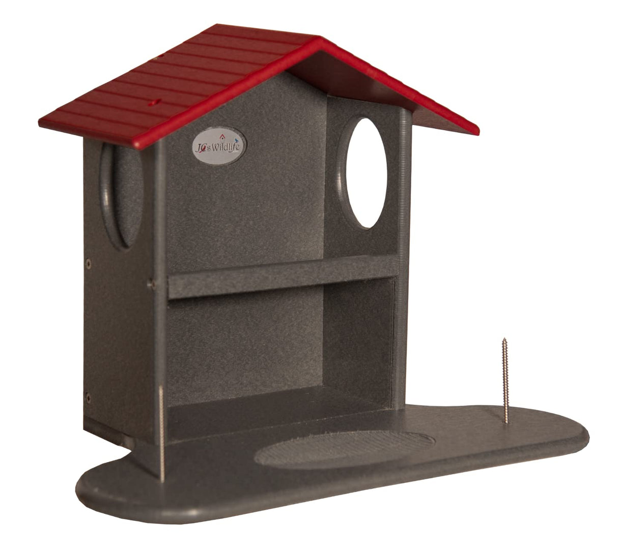 JCS Wildlife Squirrel Snack Station designed for feeding squirrels with metal stakes and durable recycled materials.