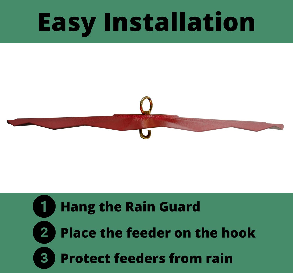 JCS Wildlife 16" Rain Guard with easy installation steps to protect feeders from rain.