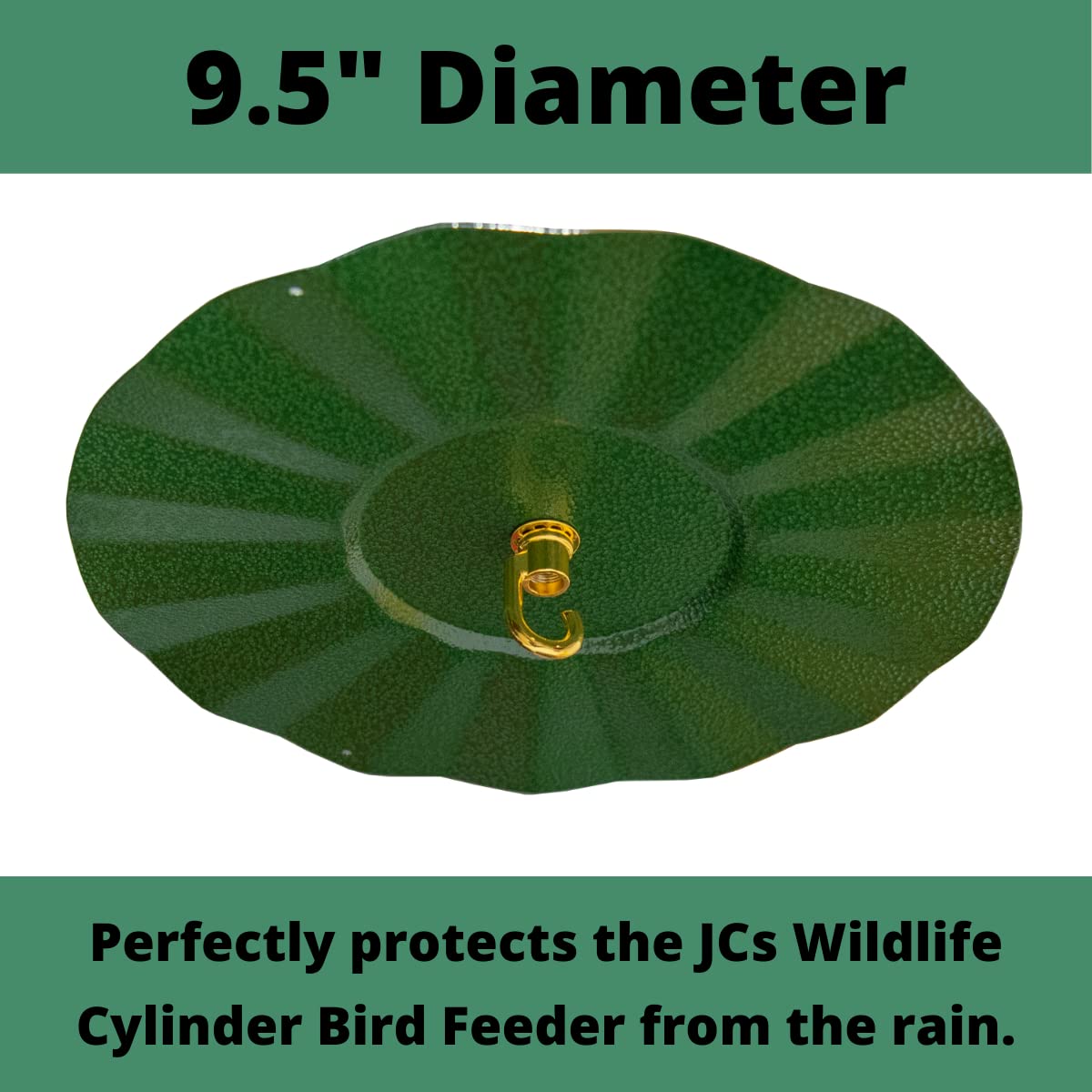 JCS Wildlife 9.5" Rain Guard with hammered metal texture protects bird feeders from rain and messes.