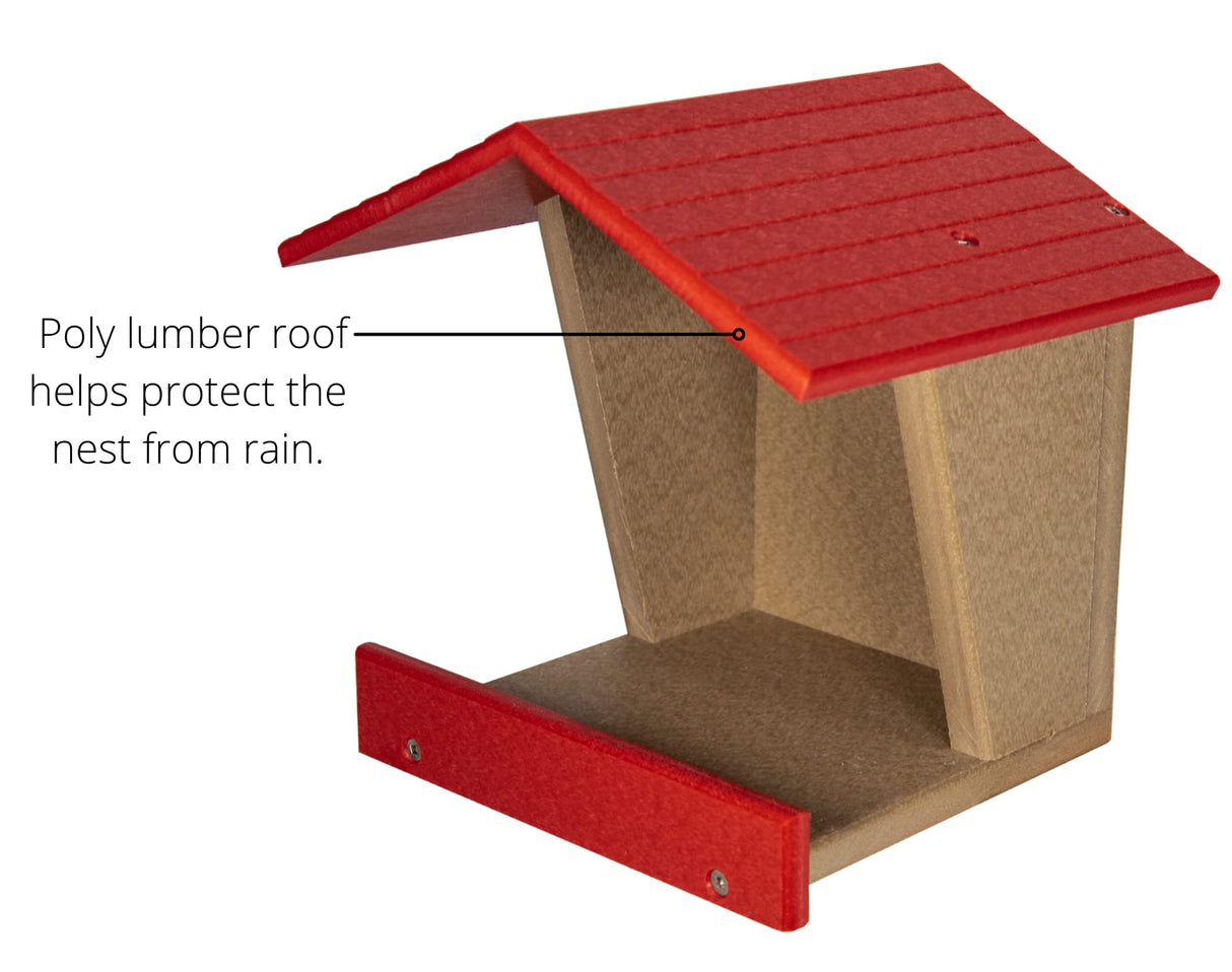 JCs Wildlife Modern Style All Poly Lumber Robin Roost with a protective poly lumber roof for easy installation and weather resistance.