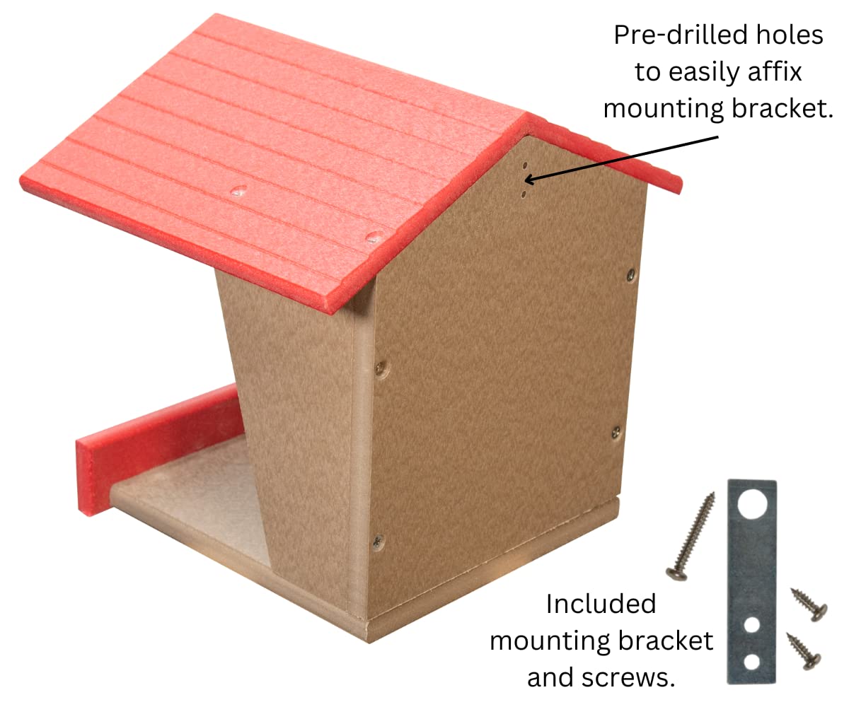 JCs Wildlife Modern Style All Poly Lumber Robin Roost with pre-drilled holes for easy installation and included mounting bracket.