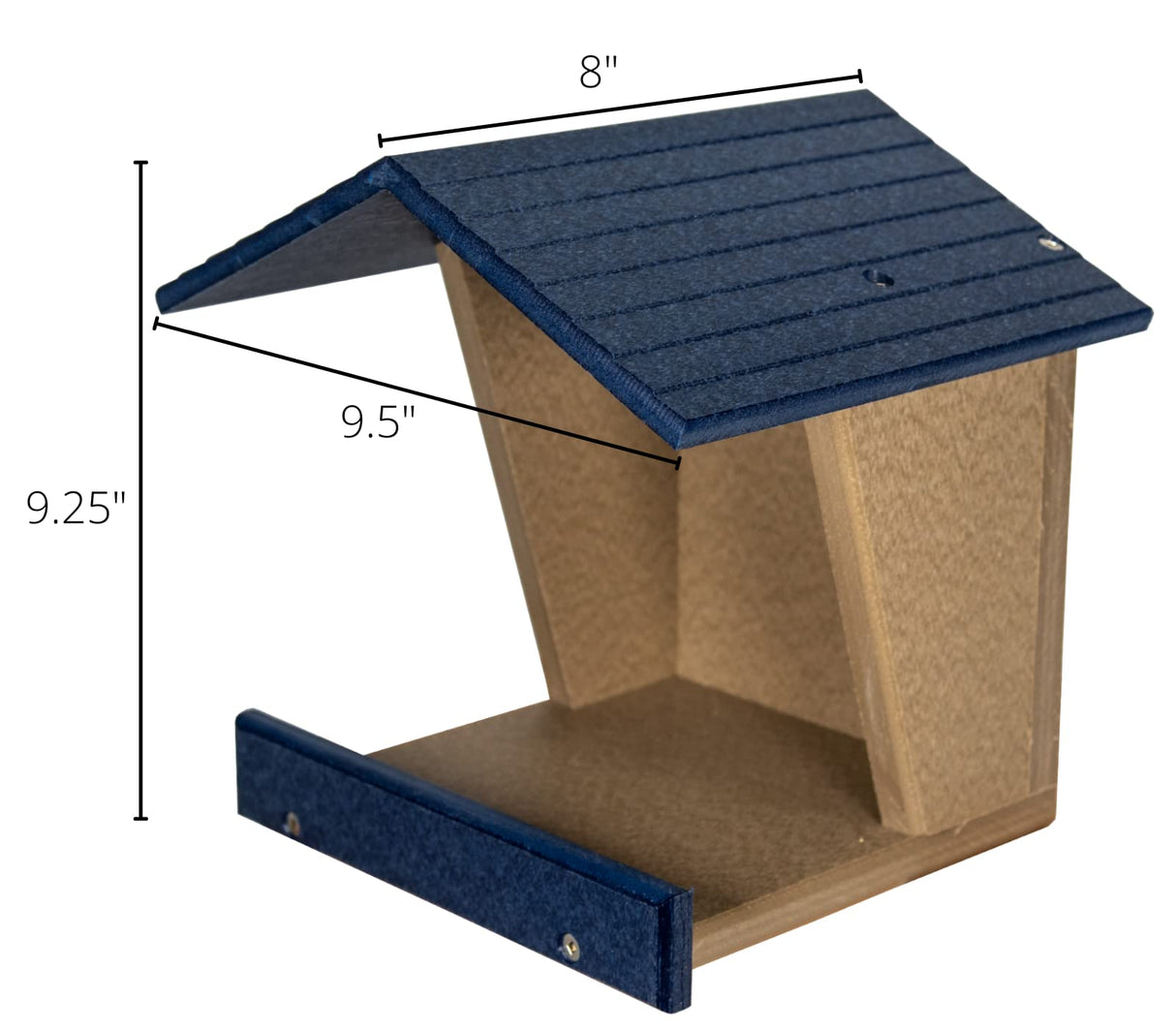 JCs Wildlife Modern Style All Poly Lumber Robin Roost with dimensions marked: 9.5" W x 8" D x 9.25" H.