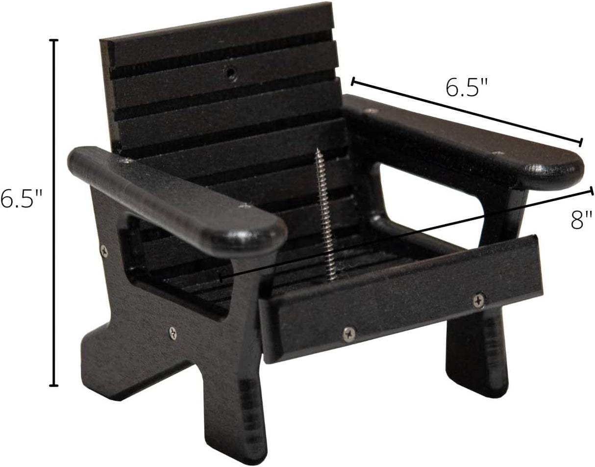 JCS Wildlife Black Squirrel Chair Feeder dimensions 6.5" x 6.5" x 8" for holding 1 dried corn cob.