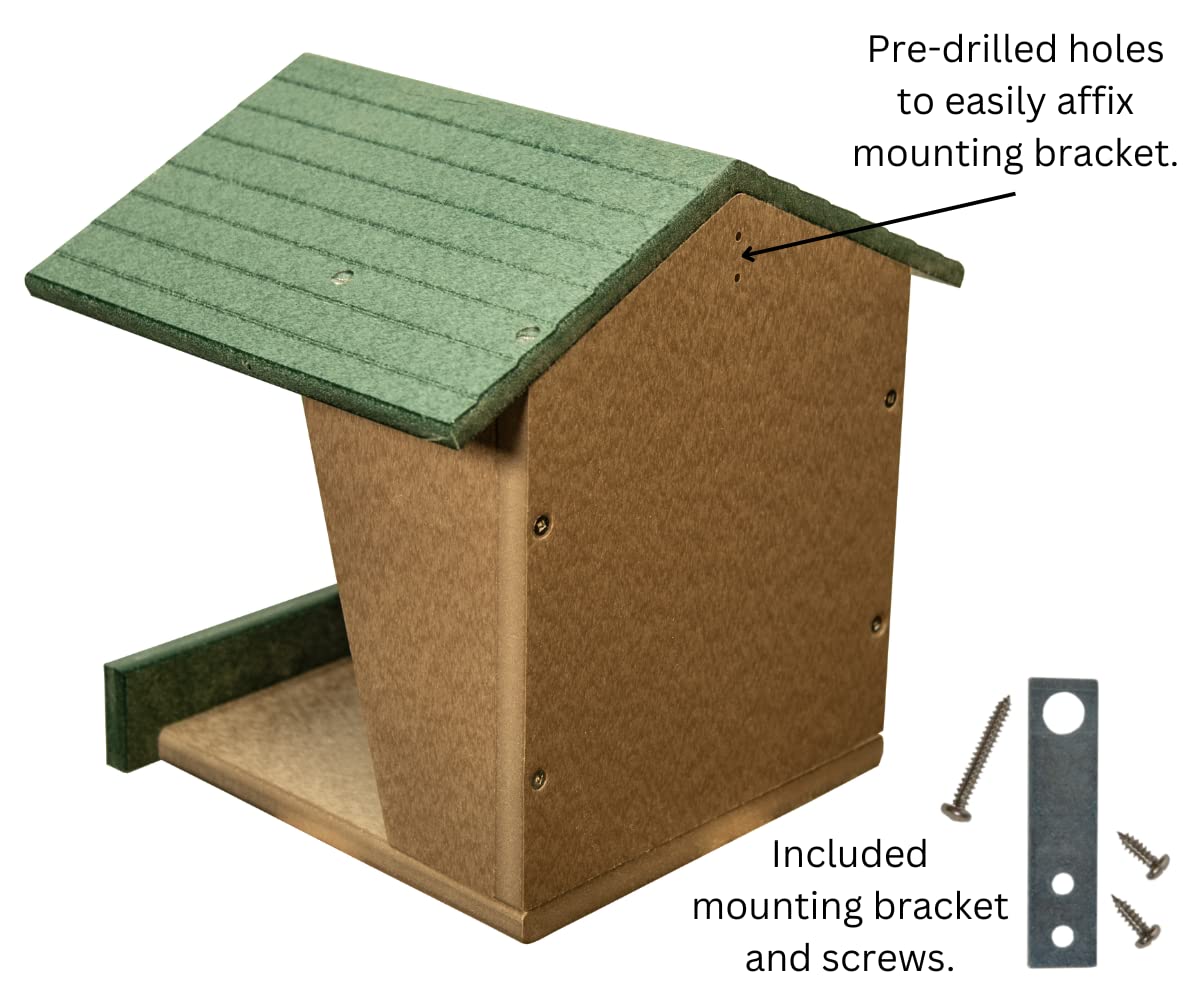 JCs Wildlife Modern Style All Poly Lumber Robin Roost showing pre-drilled holes for easy installation with included mounting bracket.