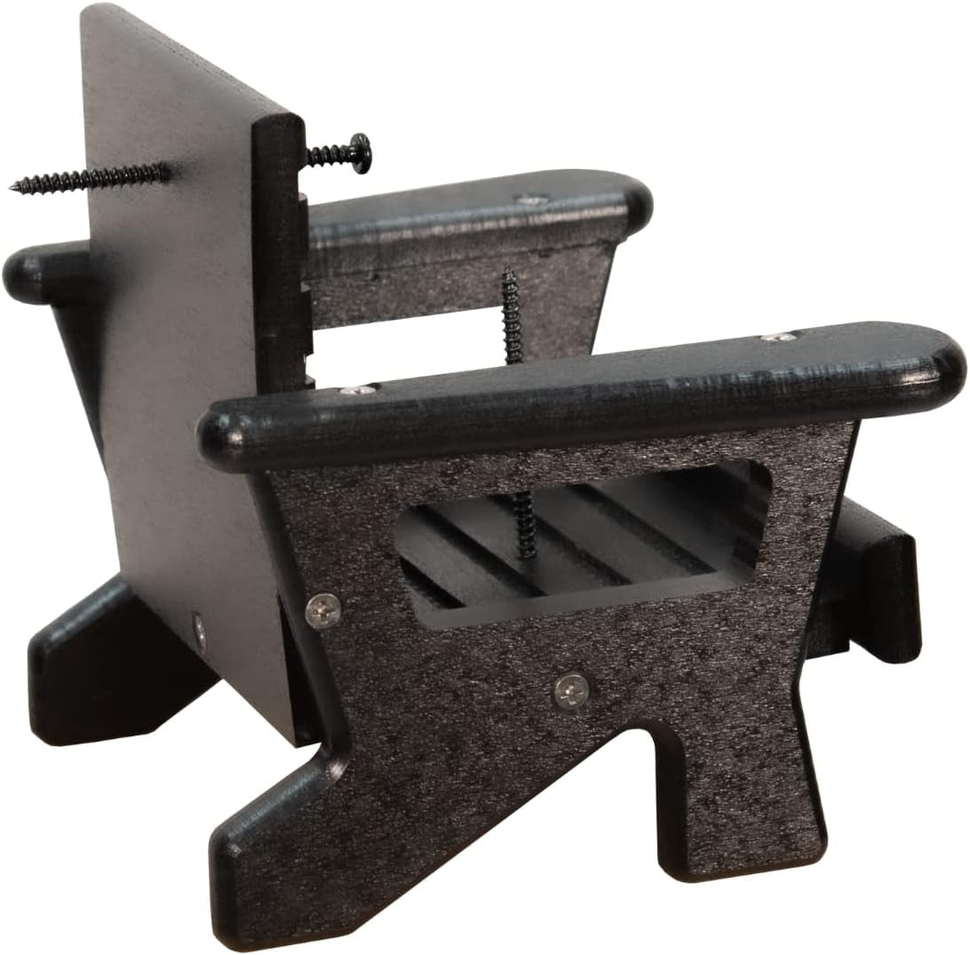 JCS Wildlife Black Squirrel Chair Feeder for corn, designed for squirrels to easily snack comfortably.