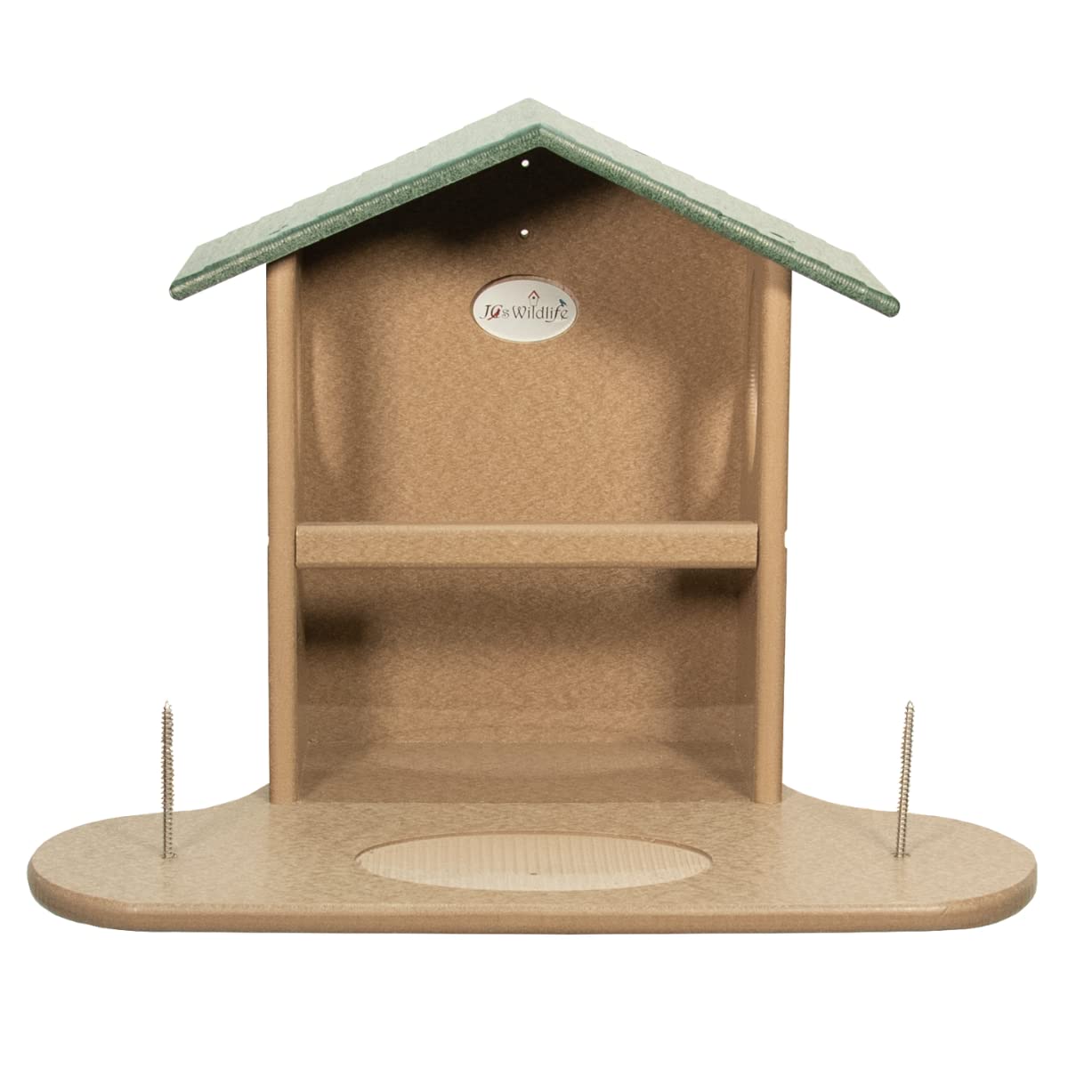 JCS Wildlife Squirrel Snack Station featuring eco-friendly design, water cups, and buffet area for squirrels.