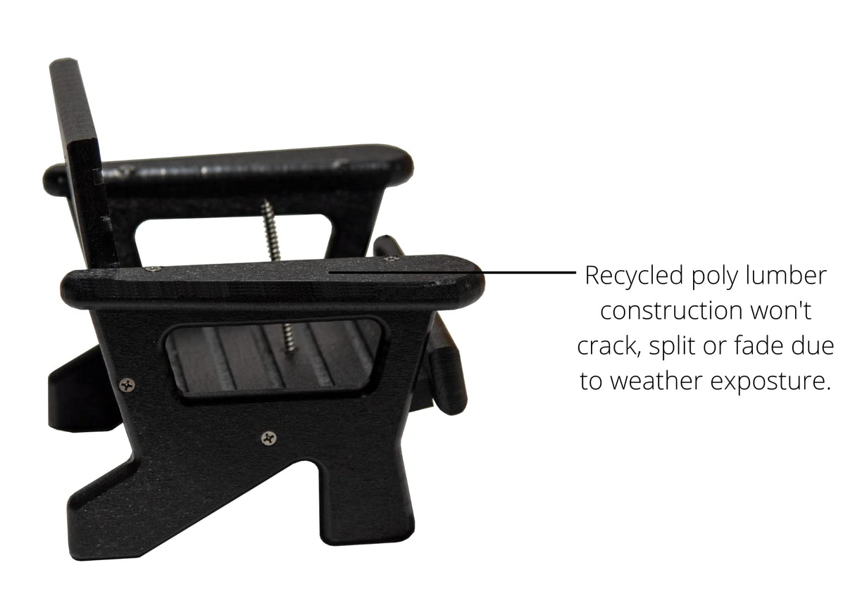 JCS Wildlife Black Squirrel Chair Feeder showing recycled poly lumber design; weather resistant construction for outdoor use.