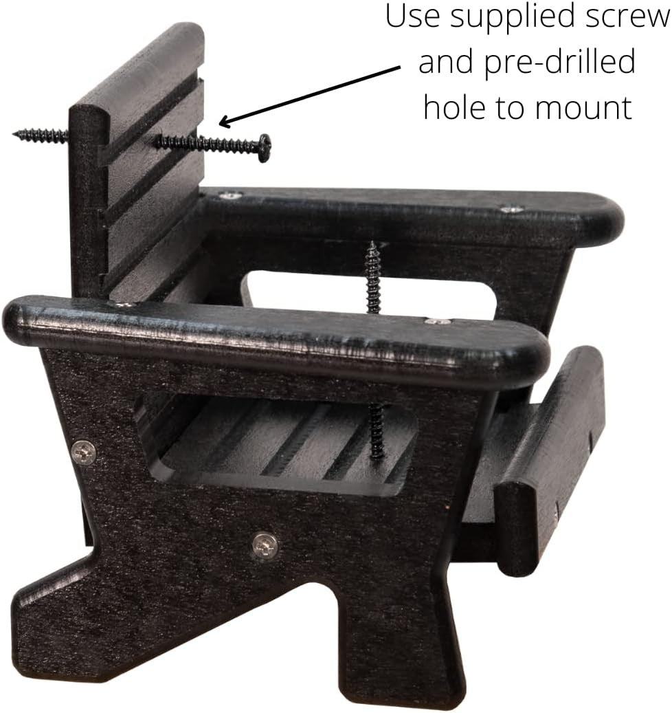 JCS Wildlife Black Squirrel Chair Feeder with mounting screw, designed to hold one dried corn cob for easy feeding.