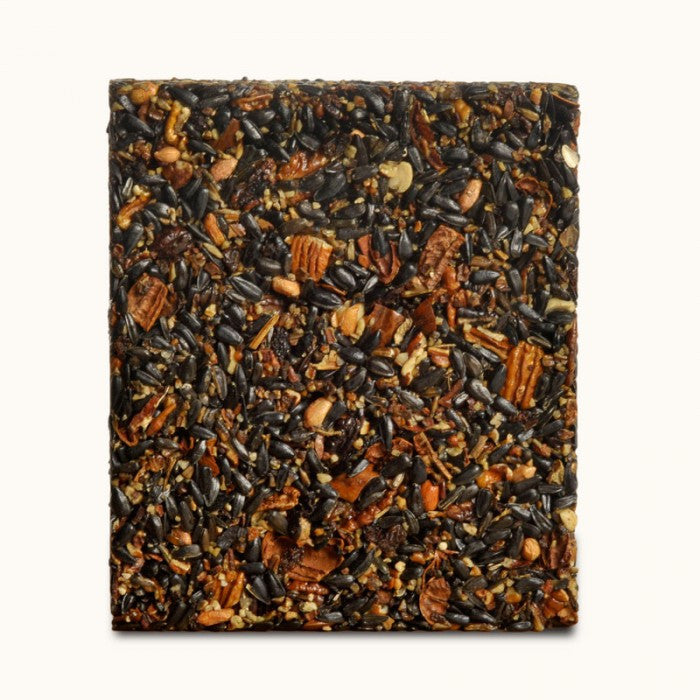 Mr. Bird Woodpecker Feast large wild bird seed block filled with sunflower seeds, peanuts, pecans, and raisins.