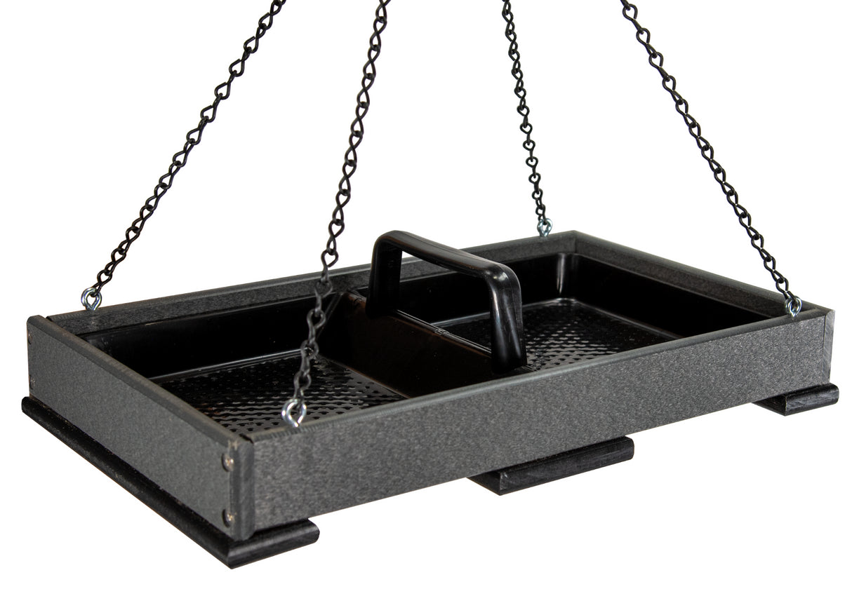 JCS Wildlife Large Poly Lumber Hanging Platform Feeder with removable tray and sturdy chains for bird feeding.