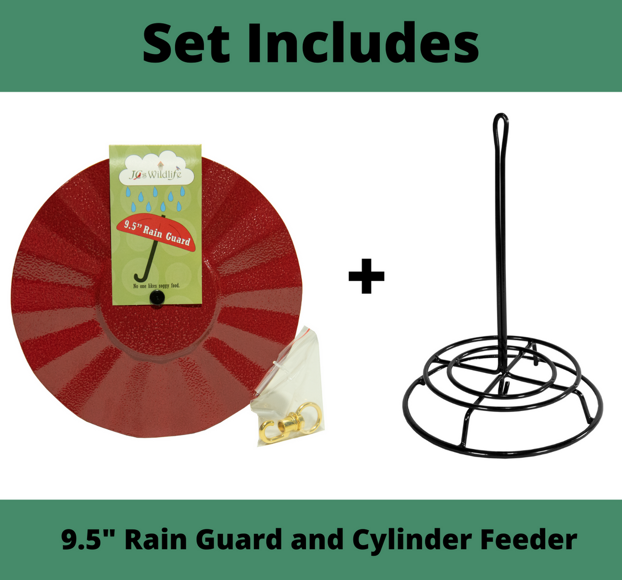 JCS Wildlife 9.5" Metal Rain Guard and Cylinder Feeder Kit for bird seed protection and feeding.