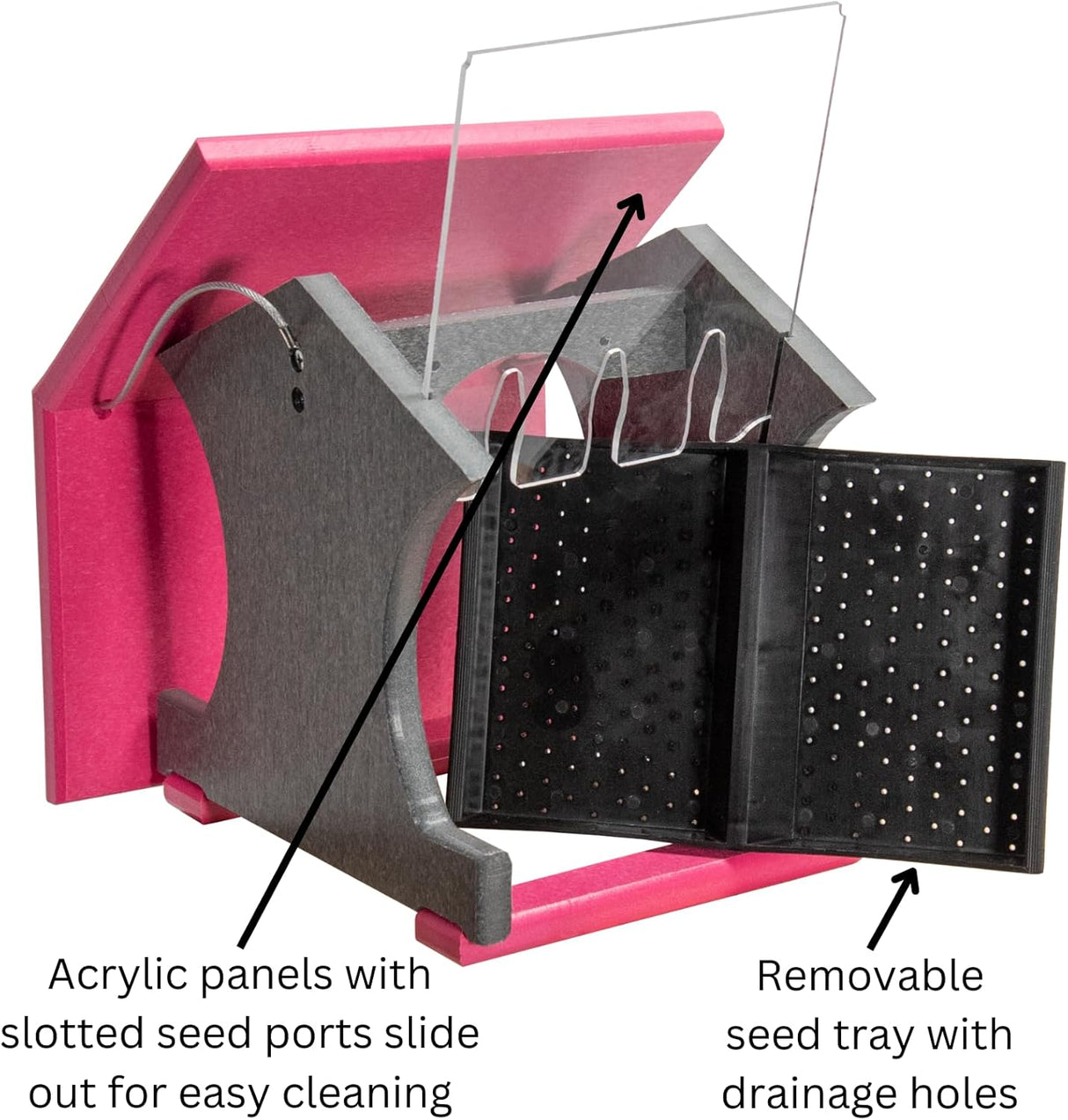 Annie's Breast Cancer Collection seed tray with removable design and acrylic panels for easy cleaning.