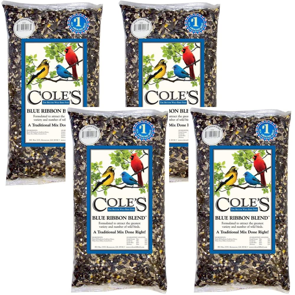 Cole's Blue Ribbon Blend Bird Seed, 10 lbs, packaged for attracting a variety of wild birds with sunflower and millet.