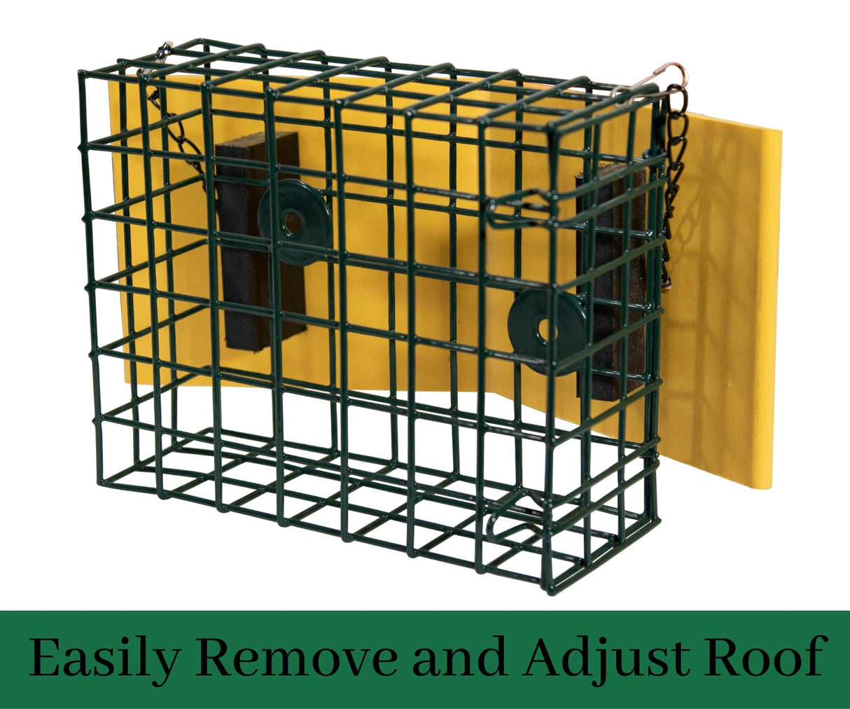 JCS Wildlife XL Suet Cage featuring adjustable roof for easy access and maintenance.