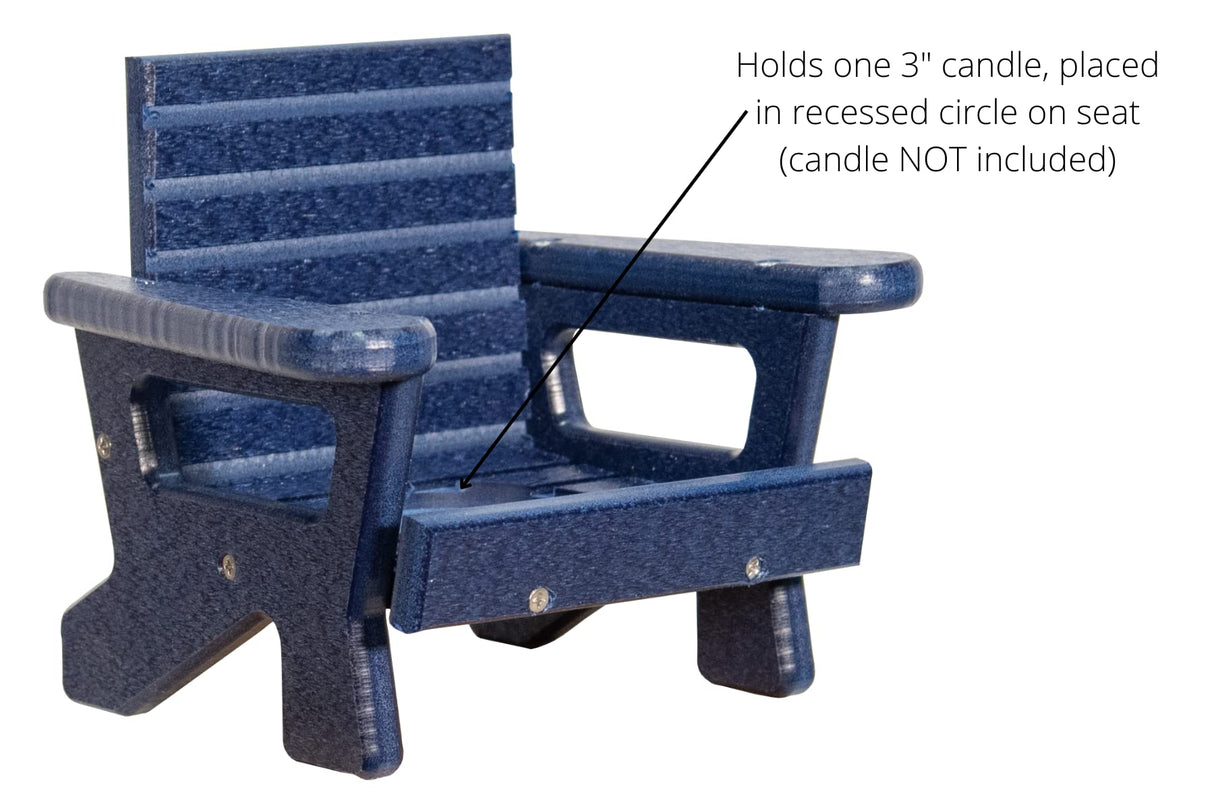 JCS Wildlife Mini White Adirondack Chair Candle Holder showing recessed space for 3" candle, perfect for lake life decor.