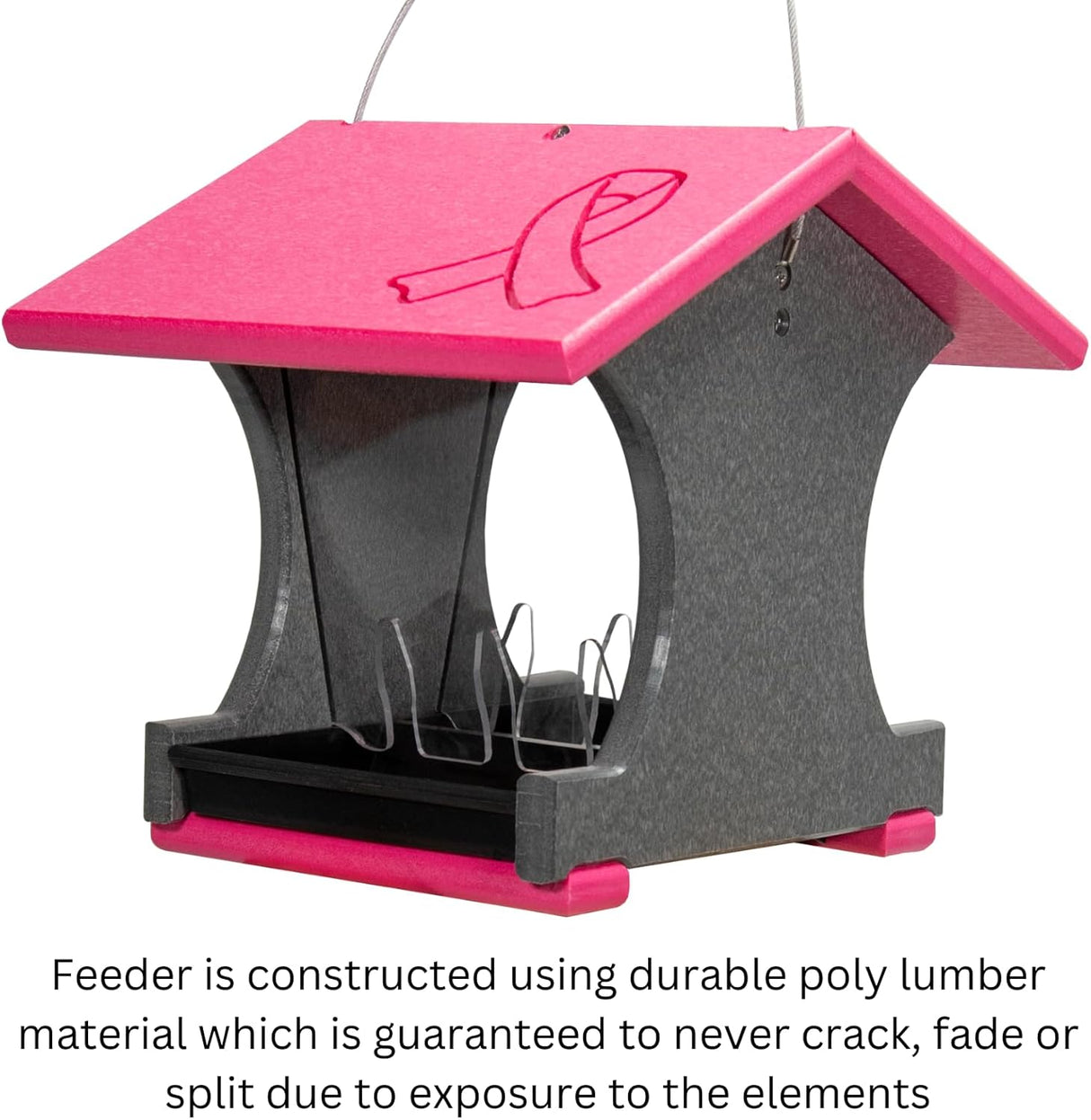 Annie's Breast Cancer Collection bird feeder made from durable poly lumber, featuring a pink ribbon design.