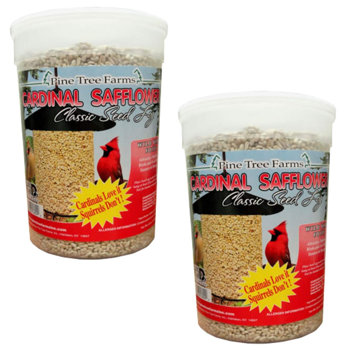 Safflower Classic Seed Log Pine Tree Farms, 62 oz container for attracting wild birds like cardinals.